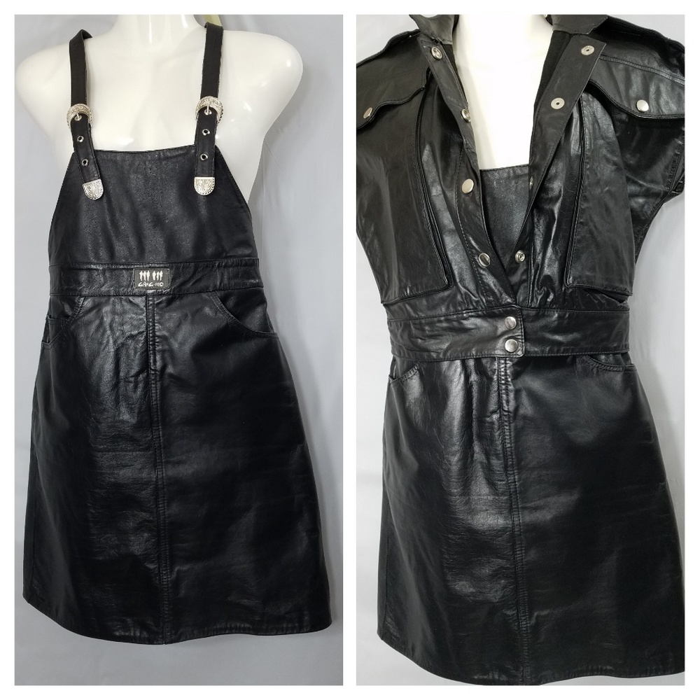 Leather overall skirt set
